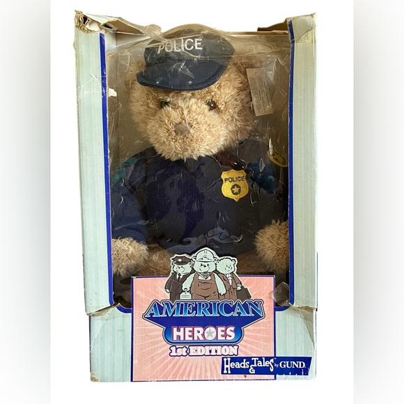 Gund American Heroes Police Bear In Original Packaging - Tan and Blue - Picture 7 of 9